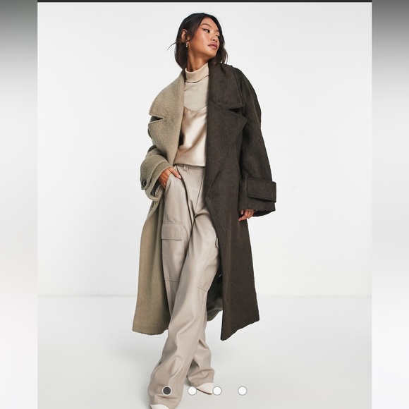 ASOS Color block tan and brown women’s coat size 12 - Picture 3 of 4